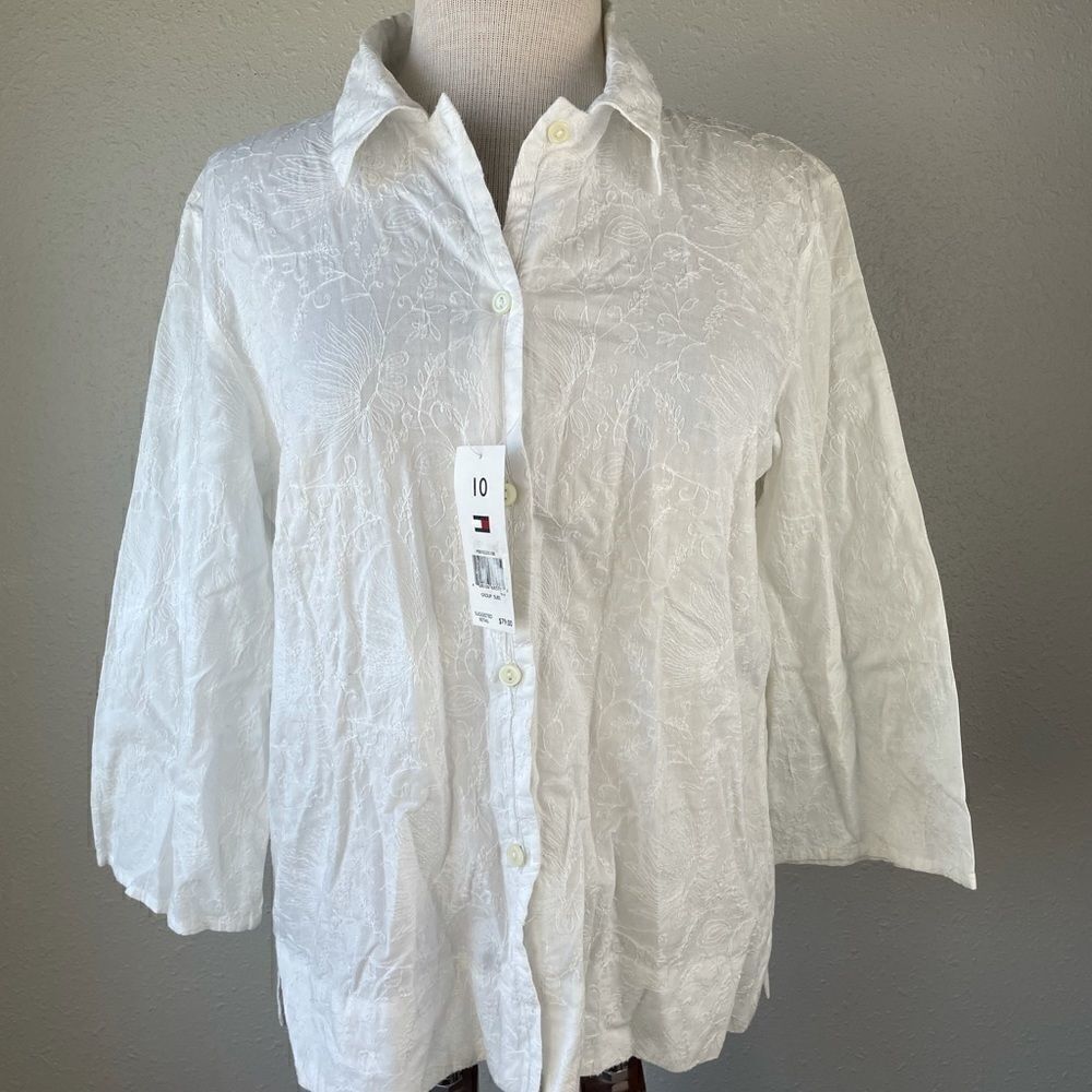 NWT Tommy Hilfiger White Button Down Shirt Size 10